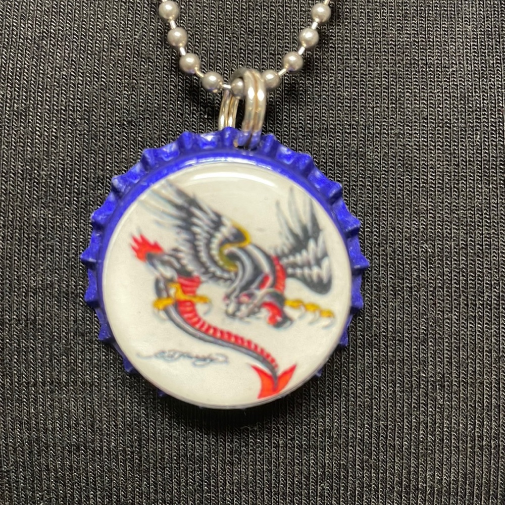 Bottle Cap Charm with Outside and Inside Decorated “Live Dies Hard” Necklace (1)